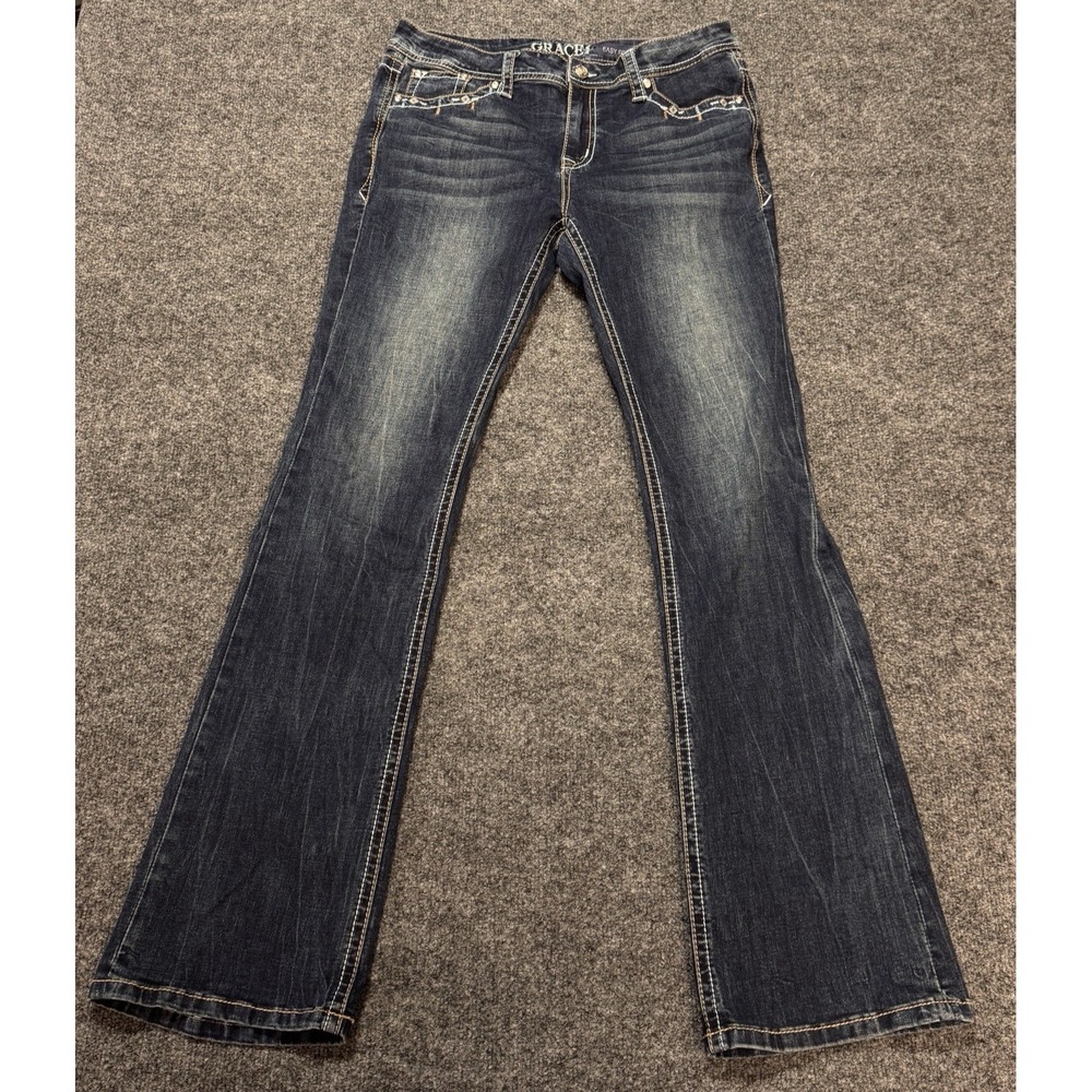 Grace in LA Bootcut Jeans Womens 30 Dark Wash Embroidered Western Cowgirl Boho